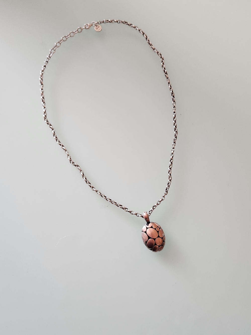Copper Tone/925 Silver Chain Textured Pendant Necklace - Women's Jewelry